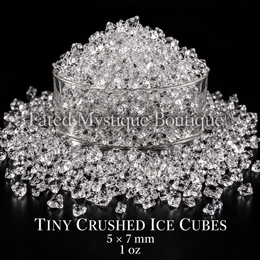 Tiny Crushed Ice Cubes 1 oz, 5 x 7 mm, professional product display — Fated Mystique Boutique