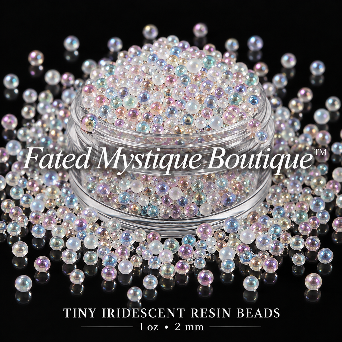 Tiny Iridescent Resin Beads - 1 oz (2mm) product display — Fated Mystique Boutique