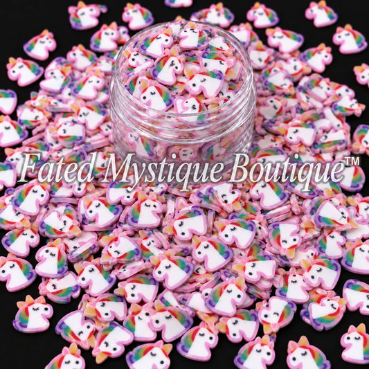 Unicorn polymer clay slices for snow globe tumblers slime and whimsical DIY crafts