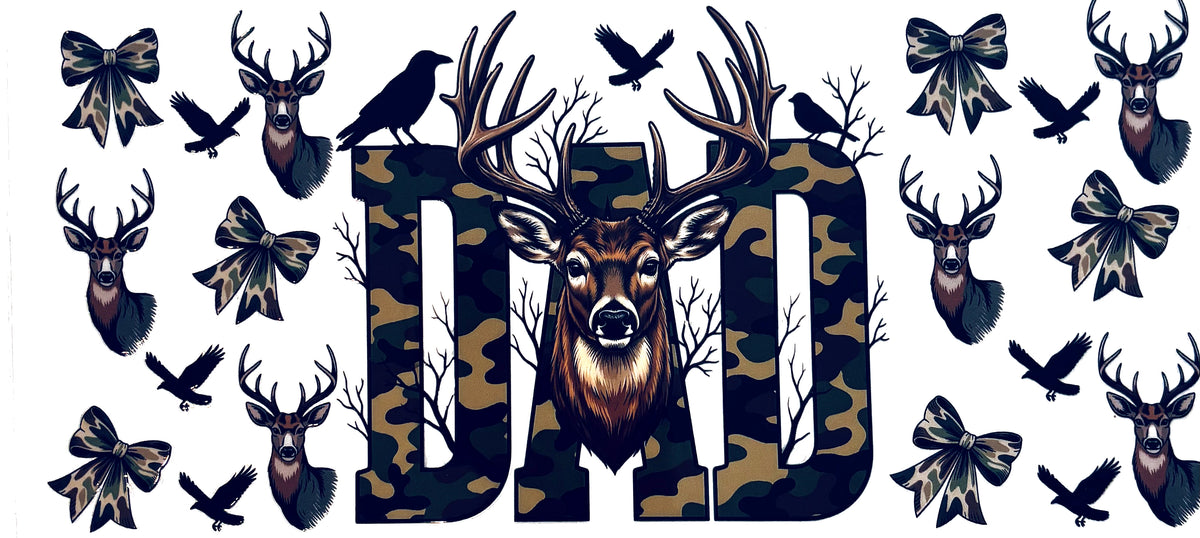 Deer Dad hunting UVDTF decal wrap, #601, on a white background