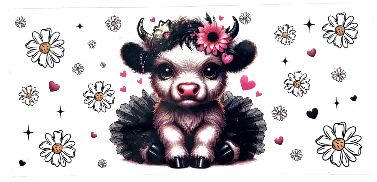 Pink black baby cow UVDTF decal wrap, #609, on a white background
