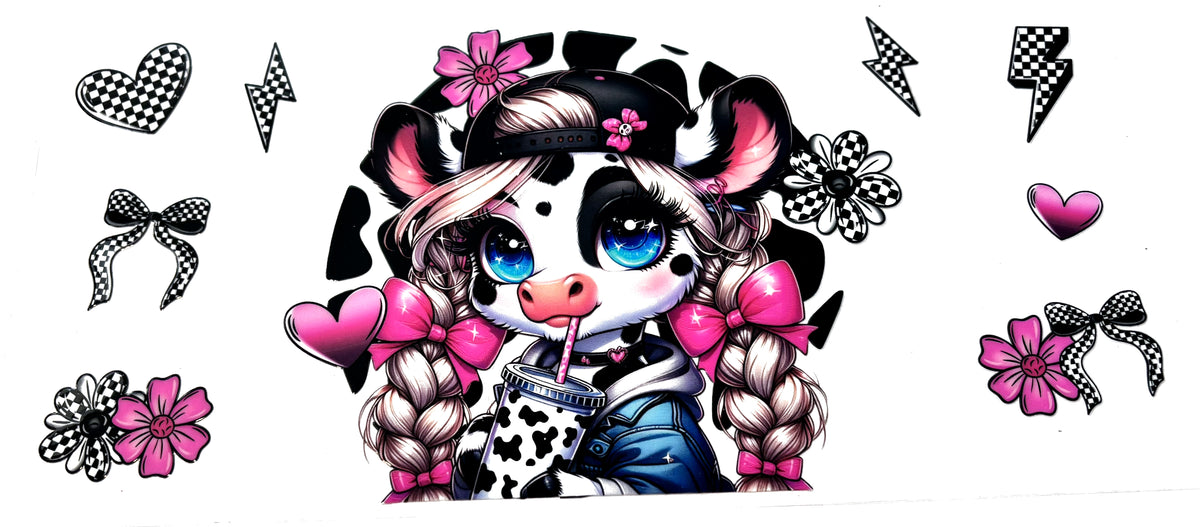 Pink cow bows UVDTF decal wrap, #610, on a white background