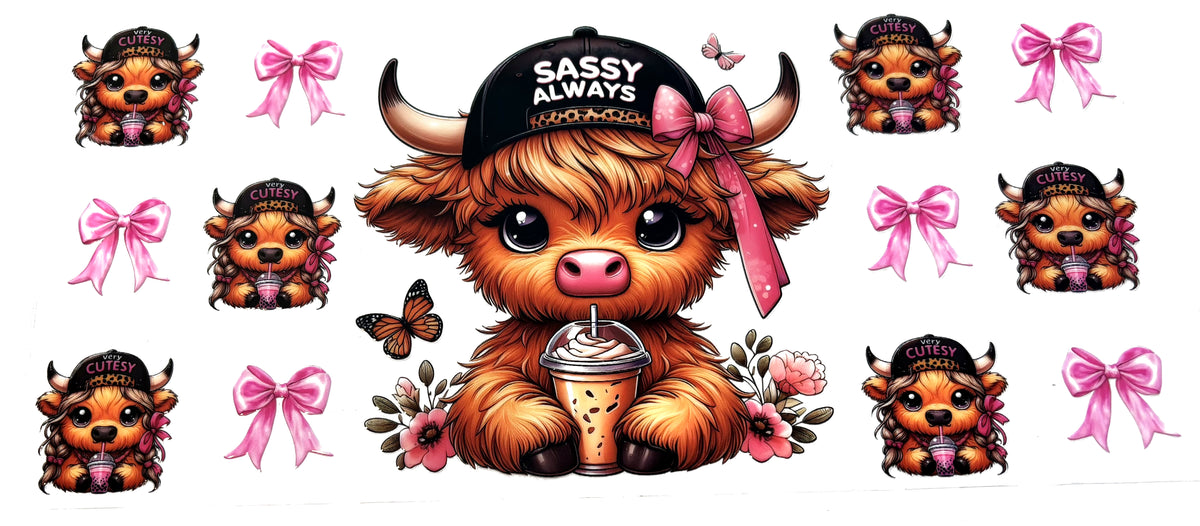 Sassy Always orange cow UVDTF decal wrap, #611, on a white background