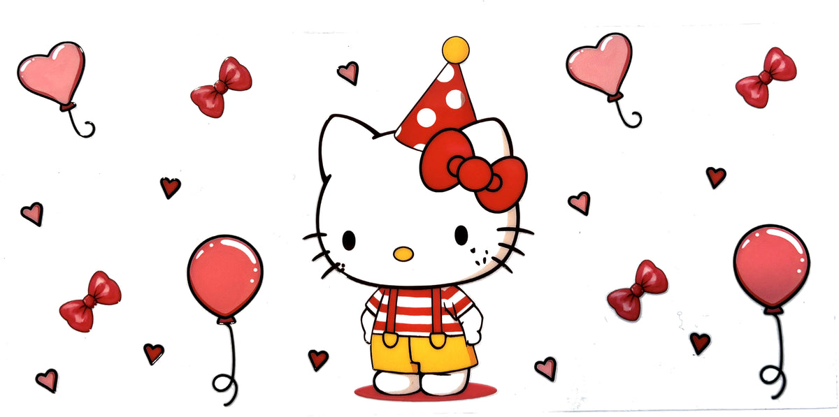 Birthday Hello Kitty UVDTF decal wrap, #618, on a white background