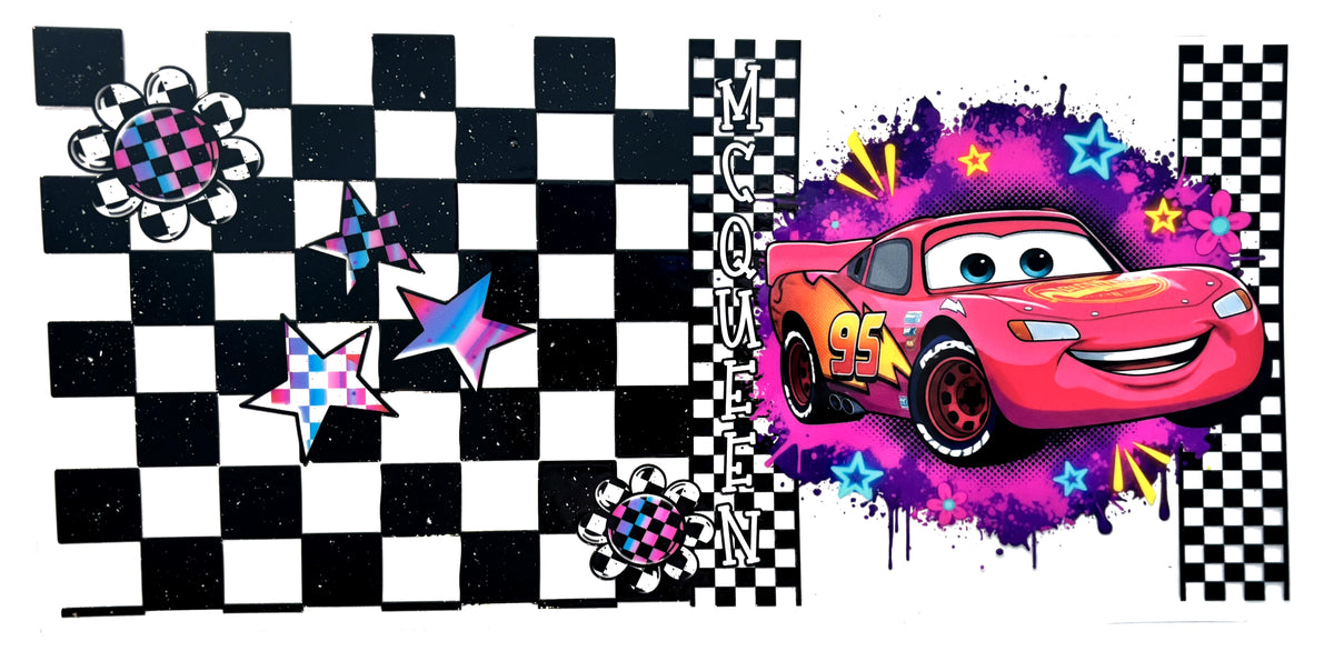 Lightning McQueen checker UVDTF decal wrap, #628, on a white background