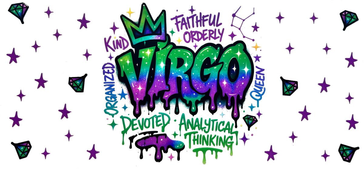 Virgo zodiac UVDTF decal wrap, #642, on a white background