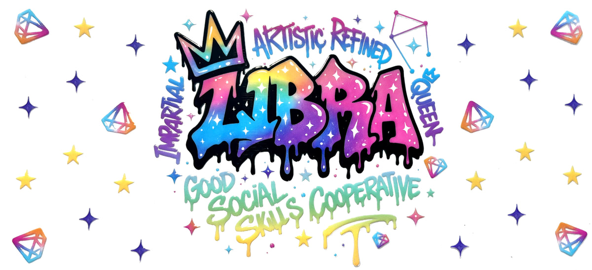 Libra zodiac UVDTF decal wrap, #643, on a white background