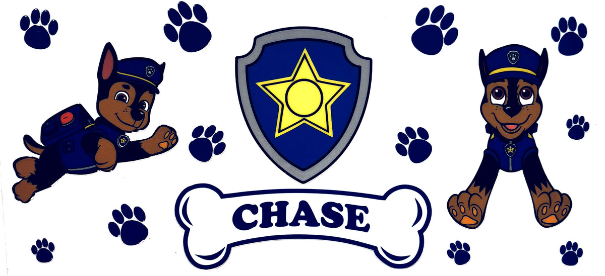 Paw Patrol Chase UVDTF decal wrap, #648, on a white background