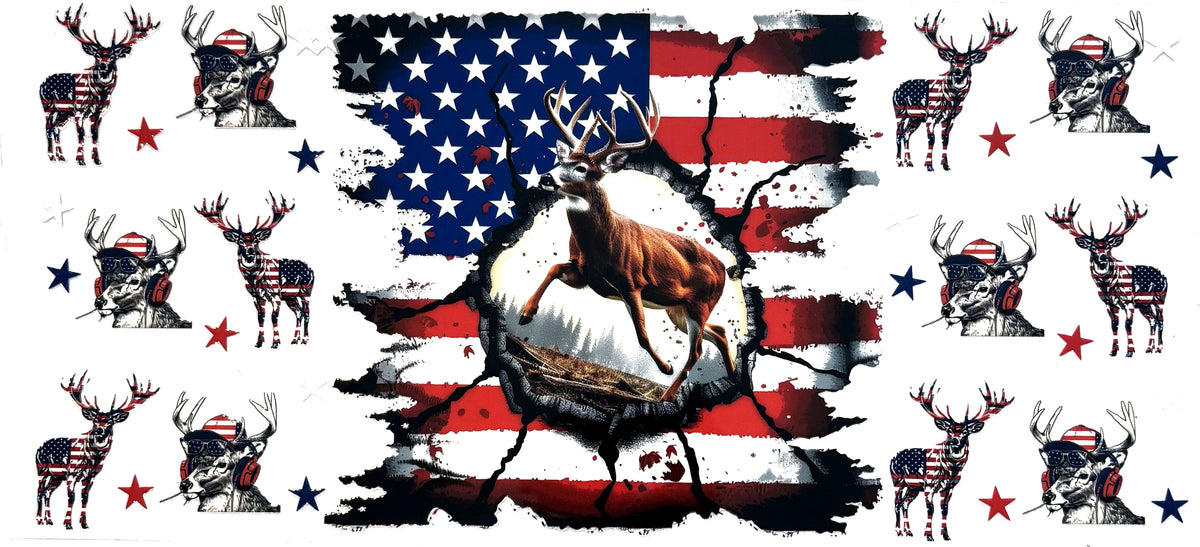 American flag deer UVDTF decal wrap, #651, on a white background