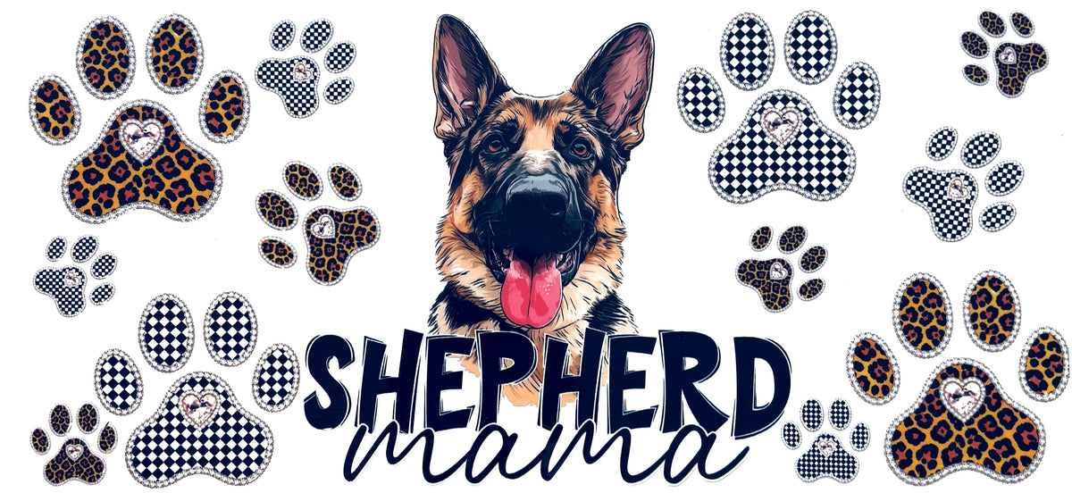 Shepherd mama UVDTF decal wrap, #653, on a white background