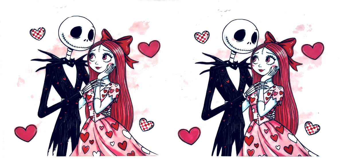 Jack and Sally pink hearts UVDTF decal wrap, #658, on a white background