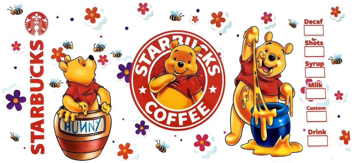 Coffee Winnie the Pooh UVDTF decal wrap, #661, on a white background