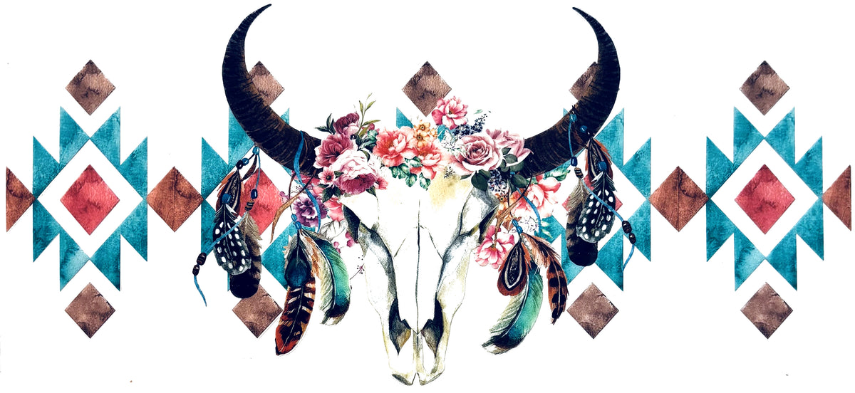 Southwestern cow skull UVDTF decal wrap, #667, on a white background