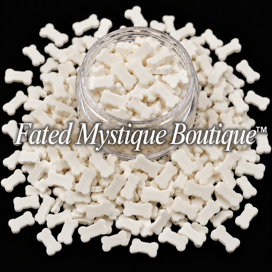 White Bone Craft Embellishments, 0.71 oz clearance pack, shown in a clear display jar with scattered pieces on a black background