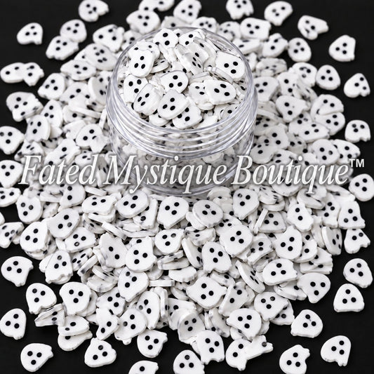 White ghost polymer clay slices for Halloween snow globe tumblers slime and spooky crafts