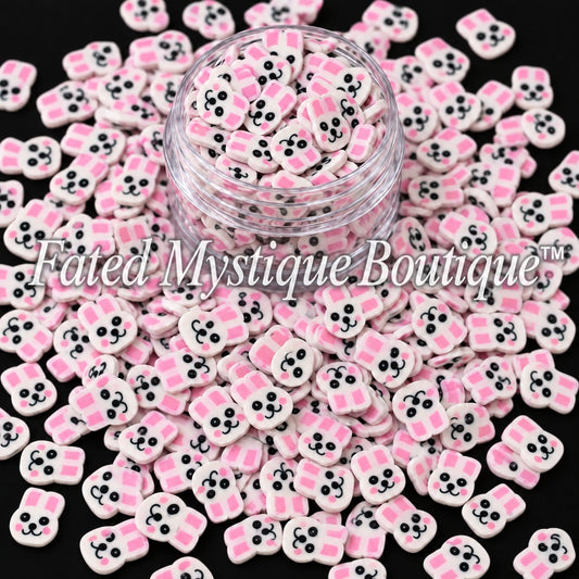 White rabbit polymer clay slices for Easter snow globe tumblers slime and DIY craft projects