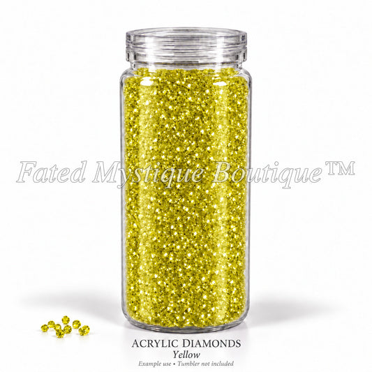 Yellow Acrylic Diamonds shown in a clear snow globe tumbler; example use, tumbler not included